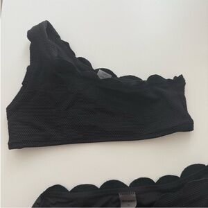 Black One-Shoulder scalloped bathing suit top